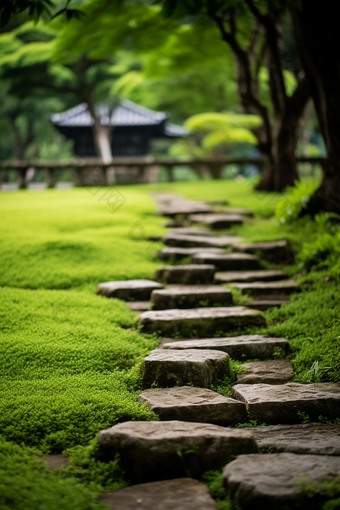 公园石板路草地草