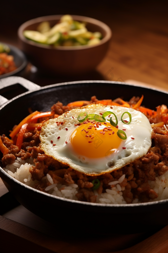 韩国石锅拌饭美食米饭荷包蛋
