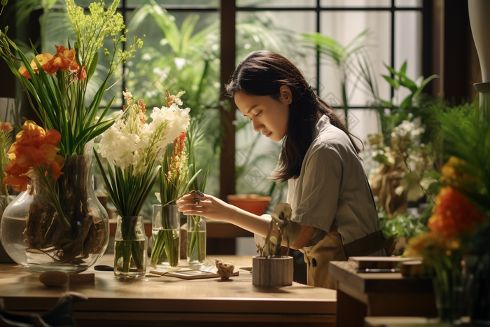 女士插花休闲女生