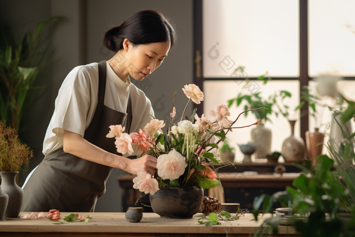 女士插花朵爱好