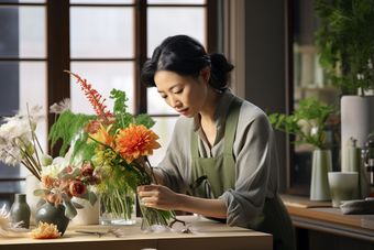 女士插花艺术摆放