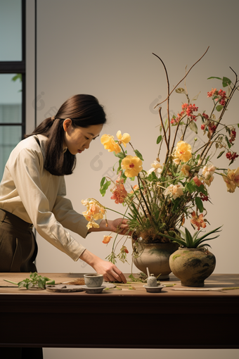 女士插花爱好设计