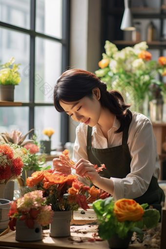 女士插花情趣摆放