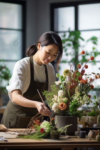 女士插花艺术兴趣