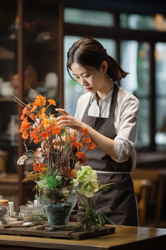 女士插花艺术鲜