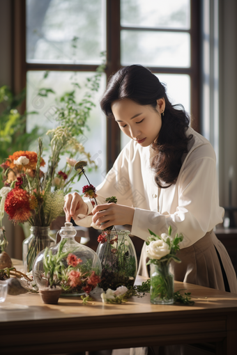 女士插花朵兴趣