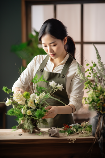 女士插花鲜女生