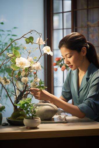 女士<strong>插花</strong>休闲情趣