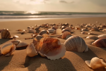 沙滩上的贝壳海浪花