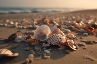 沙滩上的贝壳海浪海