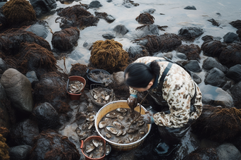 出海赶海的渔民收获货