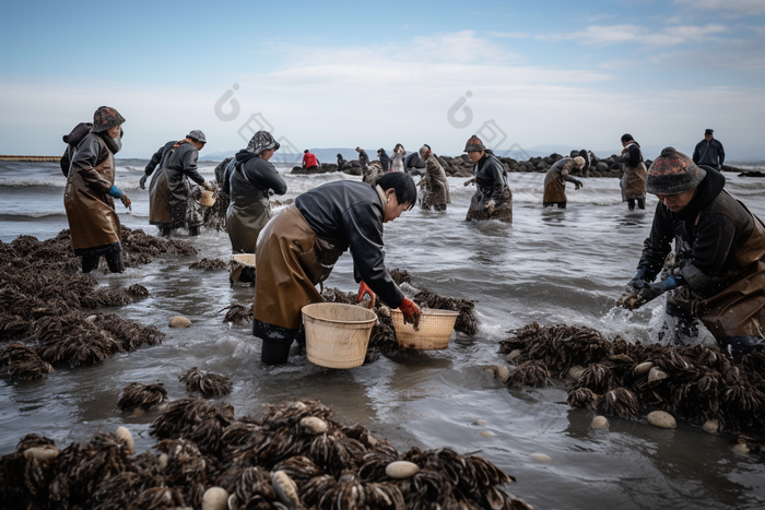 出海赶海的渔民收获鲜