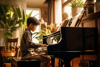 弹钢琴的孩子乐器开心