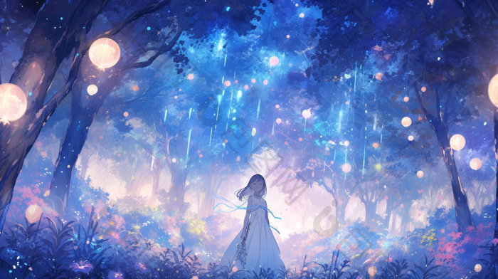 少女与奇幻森林插画图片-包图网