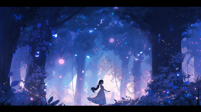 少女与奇幻森林浪漫神秘插画图片-包图网