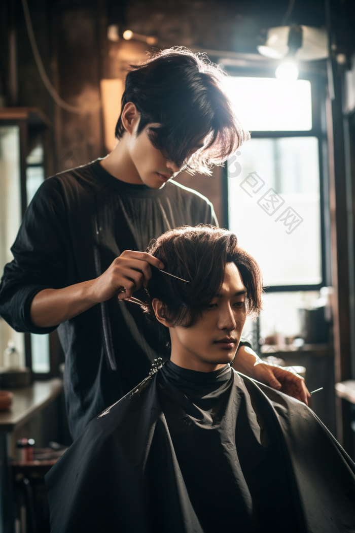 理发师给顾客剪头发图片-包图网