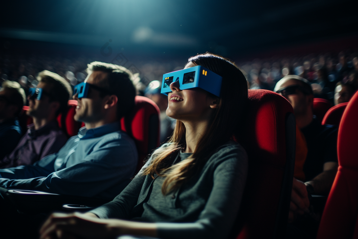 在电影院看3d电影的人们看眼镜