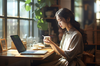 在咖啡厅读书的女士<strong>学习</strong>温馨