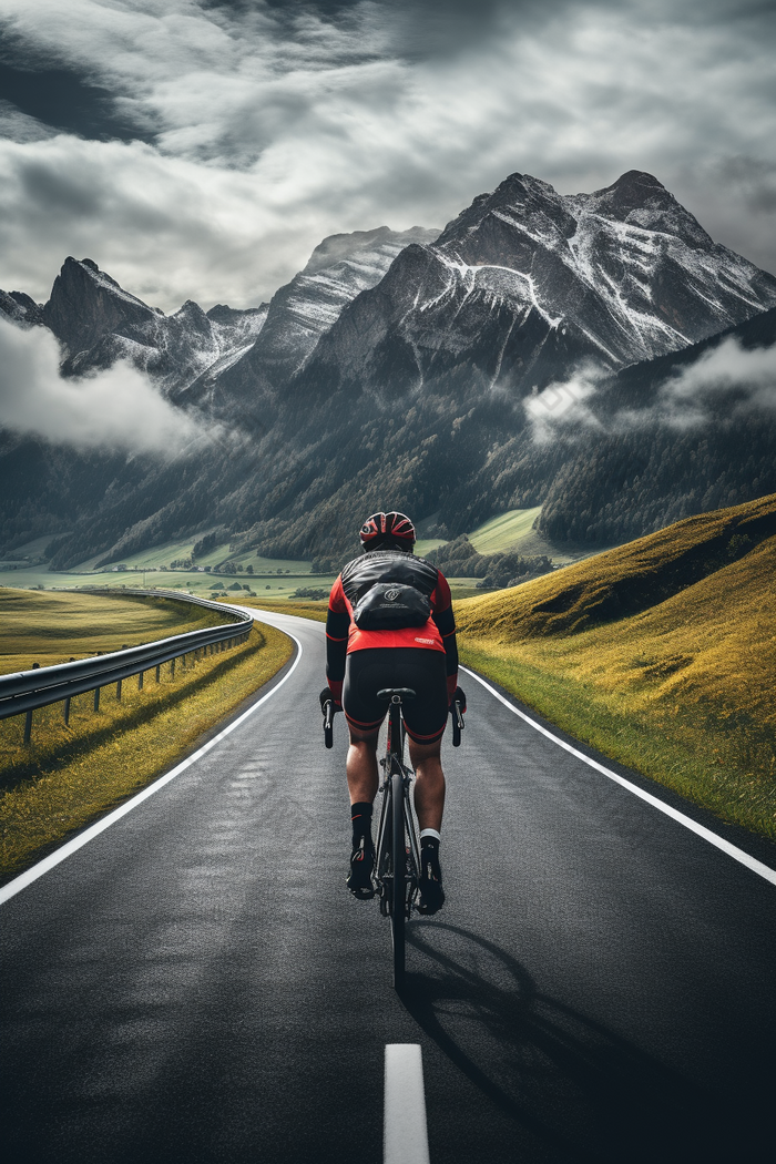公路上骑自行车的男士锻炼体育运动