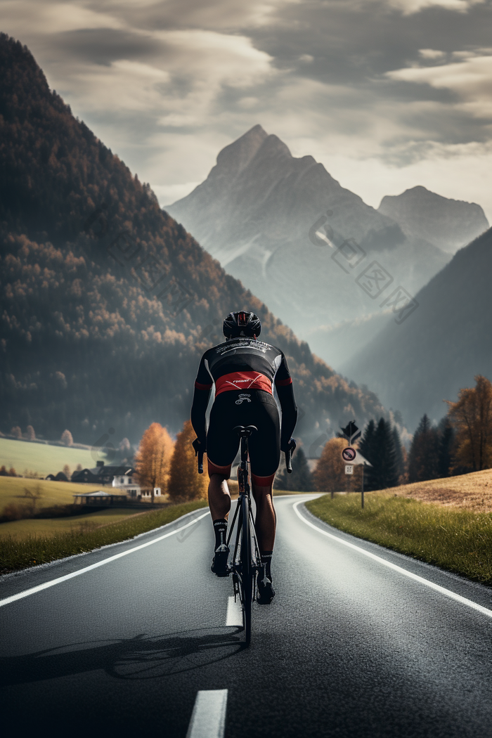公路上骑自行车的男士运动体育