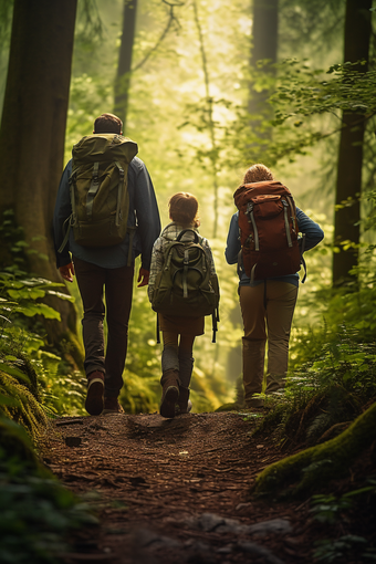 爬山的一家三口登山山峰