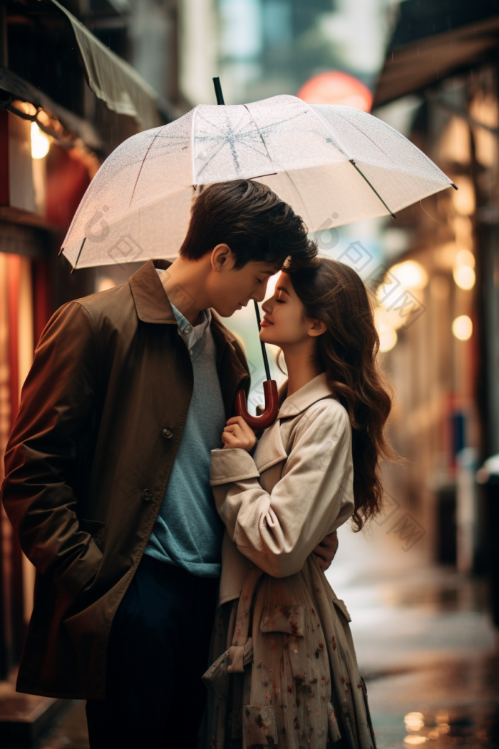 下雨天打伞的情侣图片-包图网