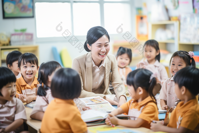 幼儿园上课的老师孩子小孩互动