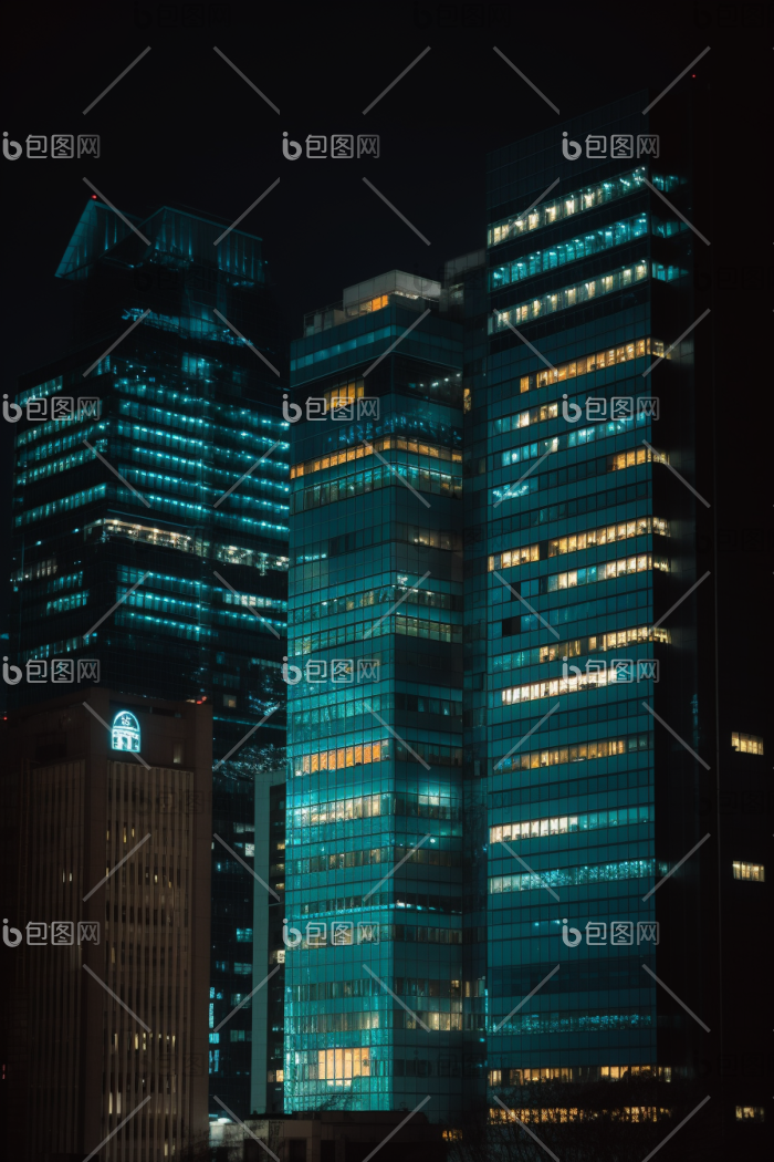 高楼大厦夜晚的灯光建筑明亮图片-包图网