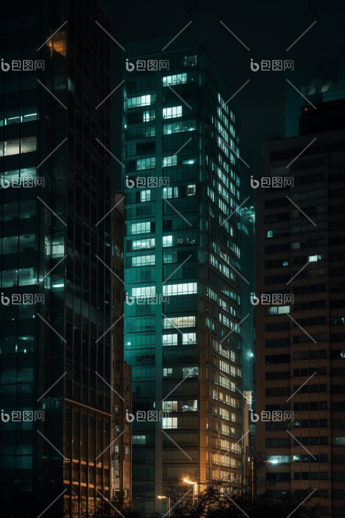 高楼大厦夜晚的灯光天空明亮图片-包图网