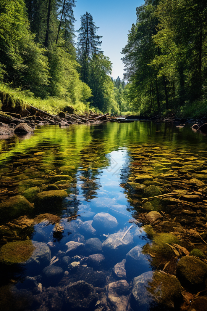 夏天小溪河流自然夏季