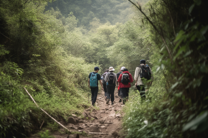 团队徒步旅行登山探险导游