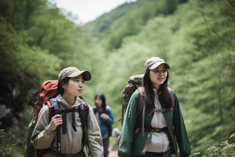 团队徒步旅行登山探险溯溪