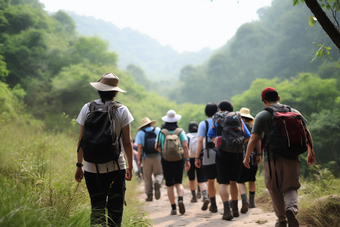 团队徒步旅行登山冒险旅游