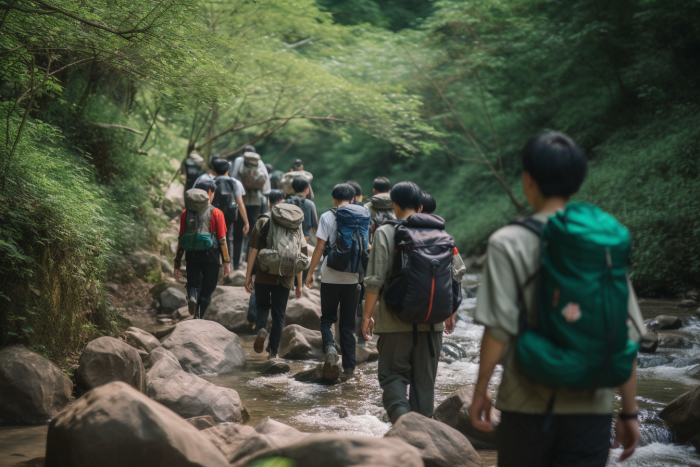 团队徒步旅行登山探险自然图片-包图网