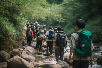 团队徒步旅行登山探险自然