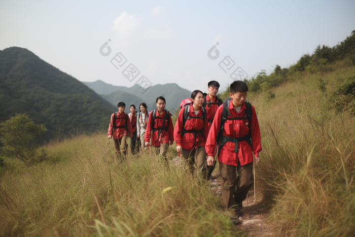 团队徒步旅行登山交友爬山
