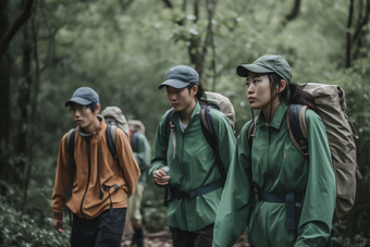 团队徒步旅行登山探险跋山涉水