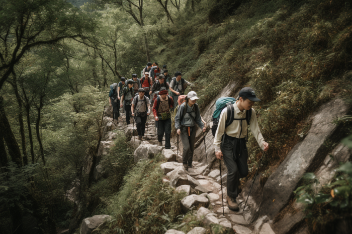 团队徒步旅行登山冒险爬山图片-包图网