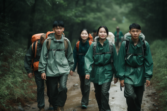 团队徒步旅行登山冒险树木