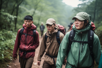 团队徒步旅行登山冒险跋山涉水