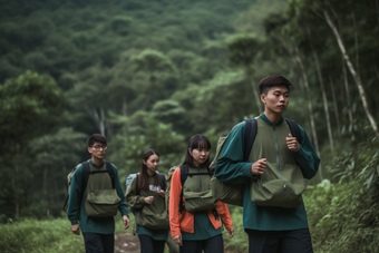 团队徒步旅行登山冒险自然