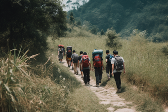 团队徒步旅行<strong>登山</strong>郊游旅游