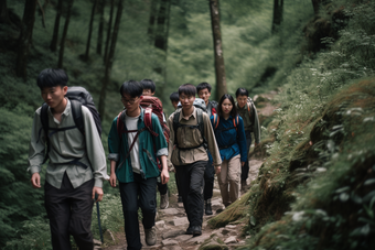 团队徒步旅行登山冒险<strong>郊游</strong>