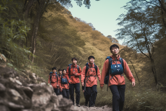 团队徒步旅行登山冒险导游