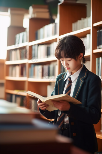 在图书馆看书的孩子学习环境