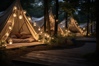 夜晚灯光帐篷露营草坪
