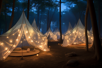 夜晚灯光帐篷野营草坪
