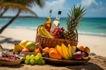 夏日沙滩水果饮料解渴