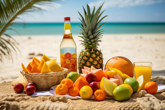 夏日沙滩水果饮料热带