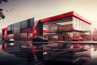 概念型高端灰底红光汽车销售展示厅载具科幻